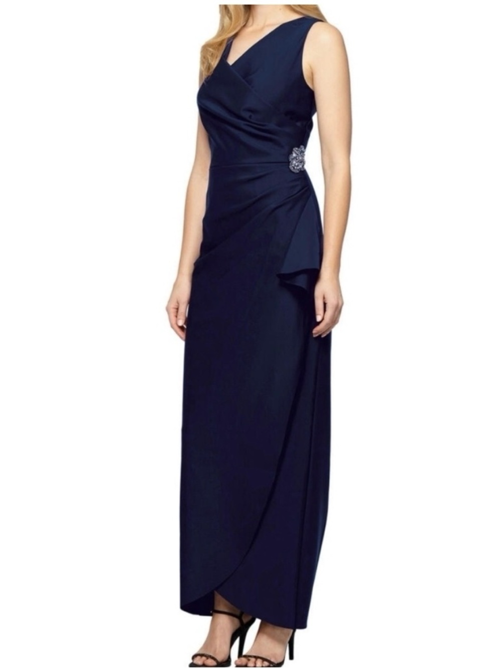 Embellished Side Drape Column Formal Gown
